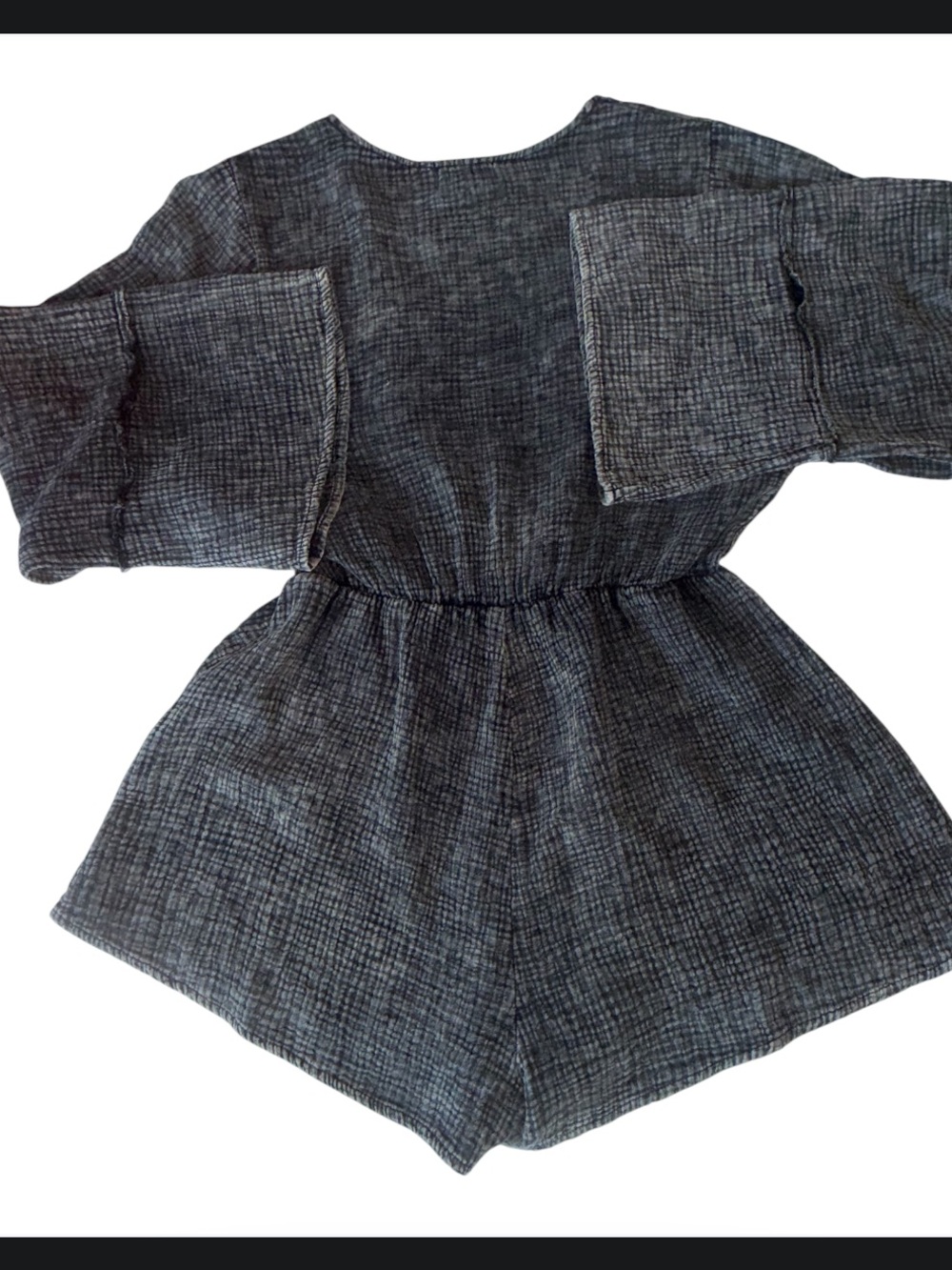 Peach Love California Cotton Gauze Romper Bell Sleeve Boho Charcoal Small - Picture 10 of 10